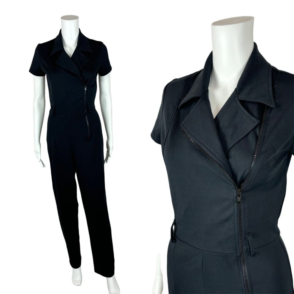 Vintage 80s Black Jumpsuit Women's XS Zip Up High Waisted Bad Gal One Piece
